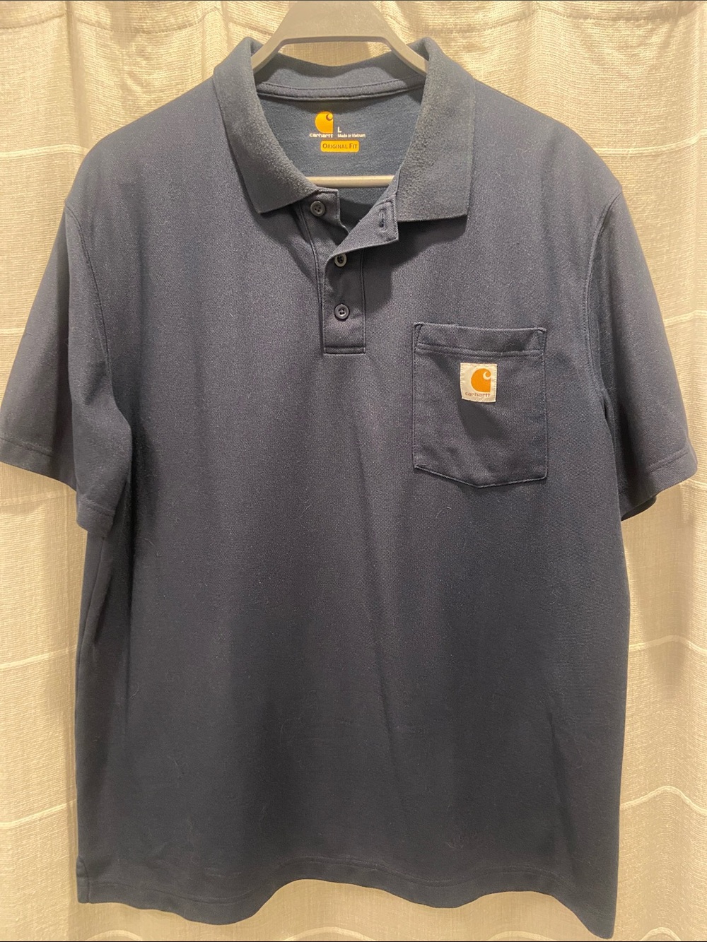 Carhartt Navy Short-Sleeve Pocket Polo with Logo Patch